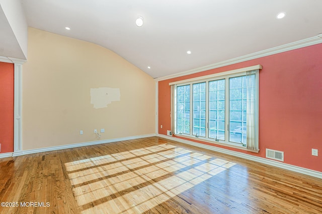 18 Croman Ct, Hazlet, NJ 07730 - unfurnished room with wood finished floors, lofted ceiling, recessed lighting, decorative columns, and ornamental molding