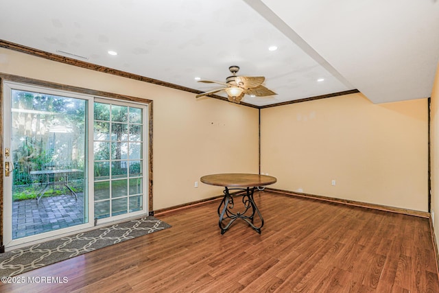 18 Croman Ct, Hazlet, NJ 07730 - empty room with a ceiling fan, wood finished floors, ornamental molding, and recessed lighting