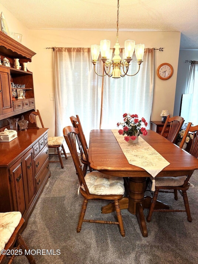 132 Seaview Ave, Brick, NJ 08723 - dining space with a chandelier, dark carpet, and a textured ceiling