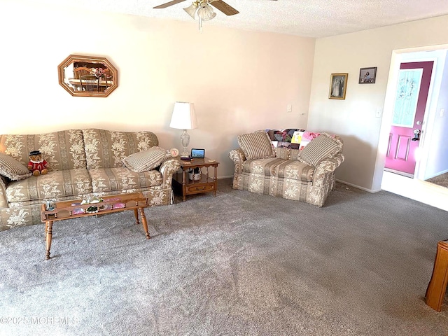 132 Seaview Ave, Brick, NJ 08723 - carpeted living room featuring a ceiling fan and a textured ceiling