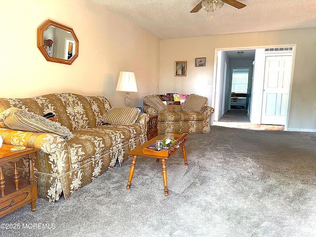 132 Seaview Ave, Brick, NJ 08723 - carpeted living room featuring ceiling fan and a textured ceiling