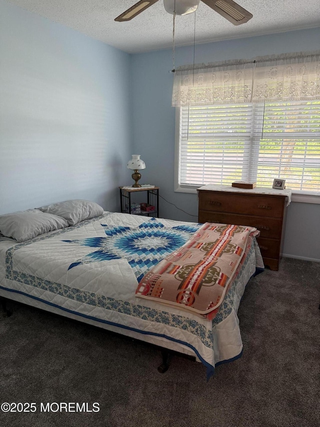 132 Seaview Ave, Brick, NJ 08723 - bedroom featuring multiple windows, carpet floors, a textured ceiling, and ceiling fan