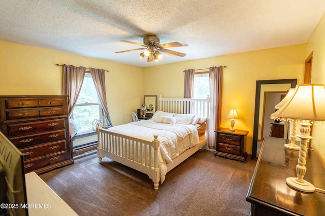 817 Wright Debow Rd, Jackson, NJ 08527 - bedroom featuring multiple windows, dark carpet, ceiling fan, and a textured ceiling