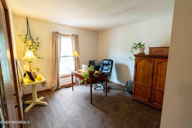 817 Wright Debow Rd, Jackson, NJ 08527 - home office with dark colored carpet, baseboards, and a textured ceiling