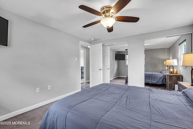 120 Lake Winnepesaukee Dr, Little Egg Harbor, NJ 08087 - bedroom featuring multiple closets, carpet floors, baseboards, and a ceiling fan