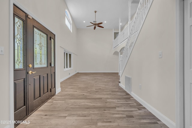 352 Leesville Rd, Jackson, NJ 08527 - foyer entrance with ceiling fan, wood finished floors, recessed lighting, baseboards, and a high ceiling