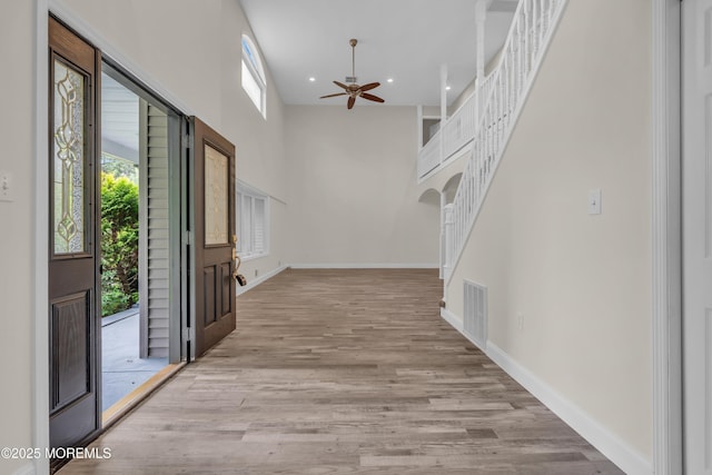 352 Leesville Rd, Jackson, NJ 08527 - entrance foyer featuring a ceiling fan, recessed lighting, wood finished floors, stairs, and baseboards