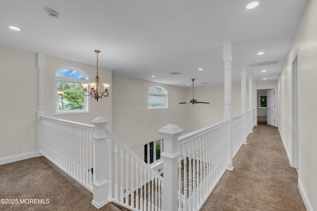 352 Leesville Rd, Jackson, NJ 08527 - hall with an upstairs landing, carpet flooring, plenty of natural light, and recessed lighting