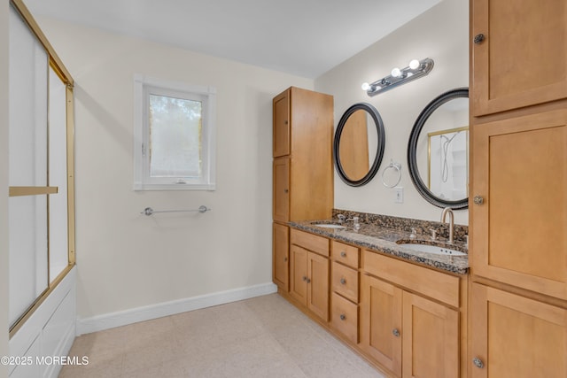 352 Leesville Rd, Jackson, NJ 08527 - full bathroom featuring double vanity, baseboards, tile patterned floors, and a shower
