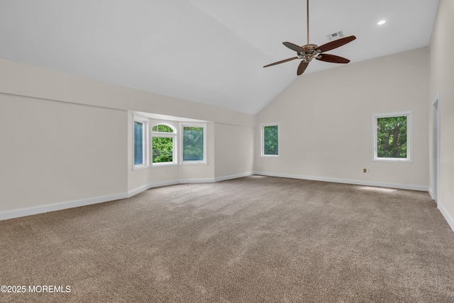 352 Leesville Rd, Jackson, NJ 08527 - carpeted empty room with high vaulted ceiling, ceiling fan, baseboards, and recessed lighting
