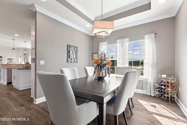 2 Haley Cir, Barnegat, NJ 08005 - dining area with ornamental molding, wood finished floors, recessed lighting, a chandelier, and baseboards