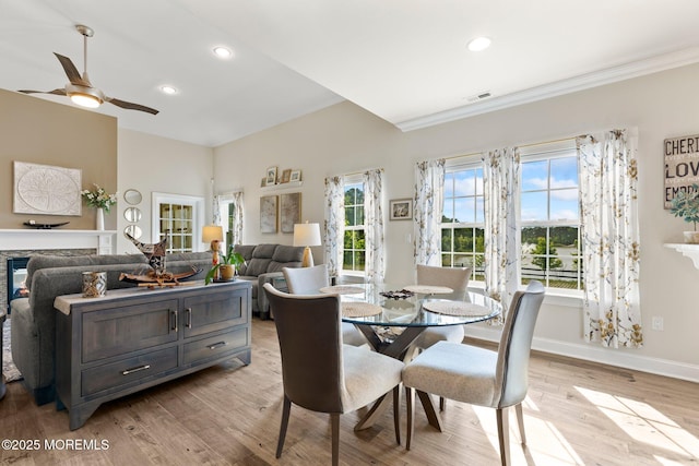 2 Haley Cir, Barnegat, NJ 08005 - dining room featuring light wood finished floors, ceiling fan, crown molding, recessed lighting, and baseboards