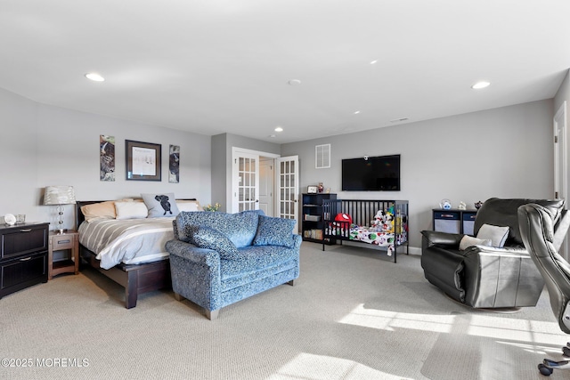 2 Haley Cir, Barnegat, NJ 08005 - bedroom with french doors, light carpet, recessed lighting, and baseboards