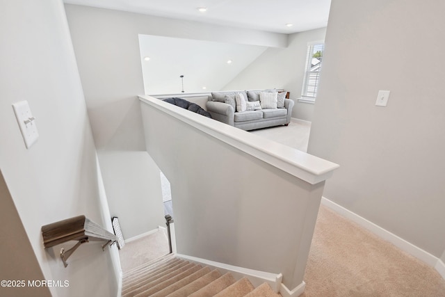 21 Gulfstream Rd, New Egypt, NJ 08533 - stairs featuring carpet floors, baseboards, recessed lighting, and vaulted ceiling