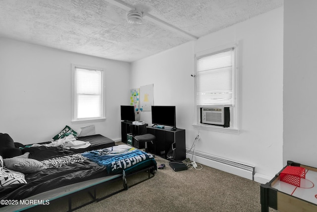 269 Port Monmouth Rd, North Middletown, NJ 07748 - bedroom featuring baseboard heating, carpet, a textured ceiling, and cooling unit