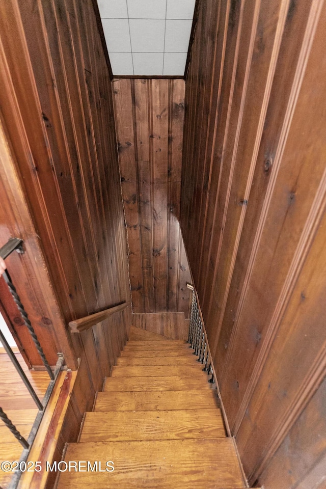 30 Balloch Pl, Red Bank, NJ 07701 - stairway with wood walls and wood finished floors