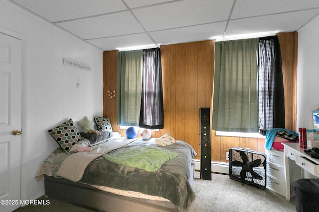 289 Port Monmouth Rd, North Middletown, NJ 07748 - carpeted bedroom with a drop ceiling and wooden walls