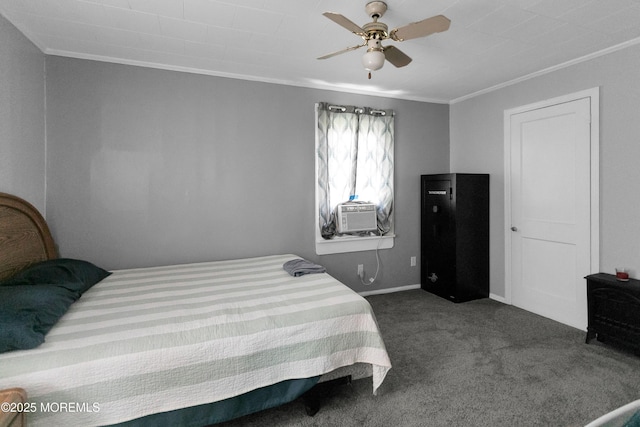 289 Port Monmouth Rd, North Middletown, NJ 07748 - carpeted bedroom featuring cooling unit, ornamental molding, ceiling fan, and baseboards
