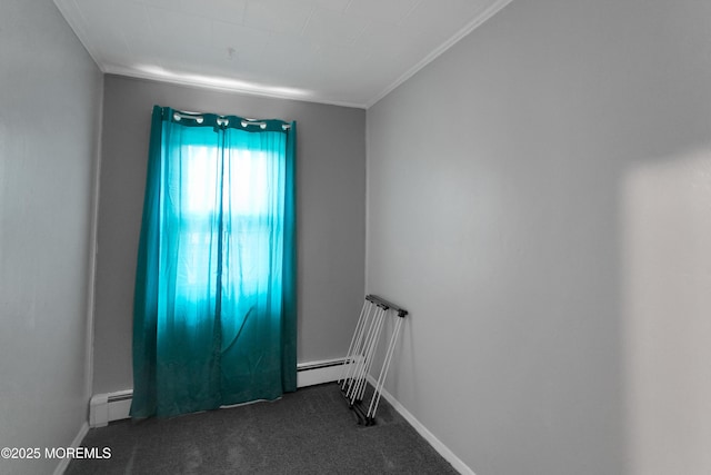 289 Port Monmouth Rd, North Middletown, NJ 07748 - carpeted spare room with baseboard heating, baseboards, and ornamental molding