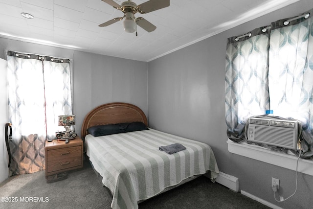 289 Port Monmouth Rd, North Middletown, NJ 07748 - bedroom with carpet flooring, a baseboard radiator, cooling unit, and ceiling fan