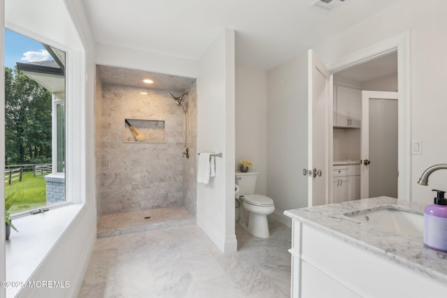 8 Olden Ct, Colts Neck, NJ 07722 - full bath with a tile shower, vanity, and marble finish floors