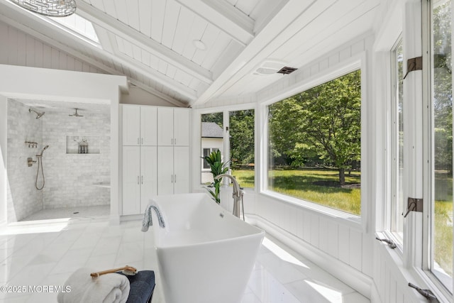 8 Olden Ct, Colts Neck, NJ 07722 - bathroom with a soaking tub, a tile shower, and tile patterned floors