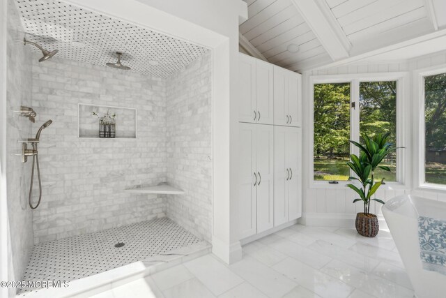 8 Olden Ct, Colts Neck, NJ 07722 - full bathroom featuring tiled shower and marble finish flooring