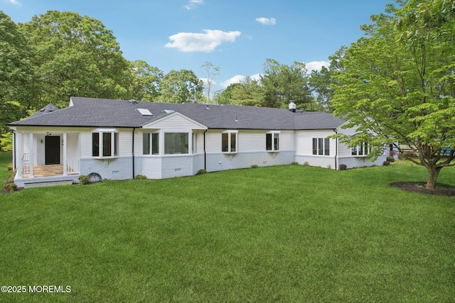 8 Olden Ct, Colts Neck, NJ 07722 - rear view of house with a shingled roof, a lawn, and crawl space