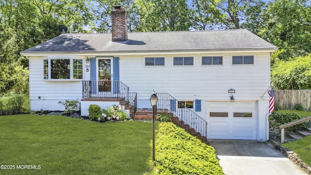 162 Delaware Ave, Atlantic Highlands, NJ 07716 - view of front of home featuring an attached garage, a chimney, a shingled roof, and driveway