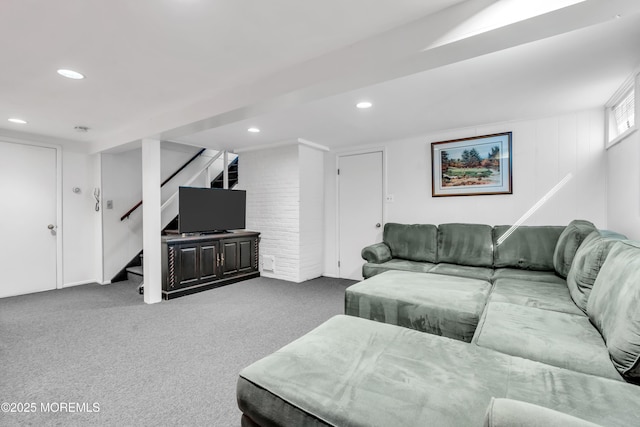 162 Delaware Ave, Atlantic Highlands, NJ 07716 - carpeted living area with stairs and recessed lighting