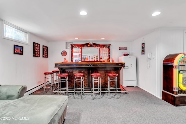 162 Delaware Ave, Atlantic Highlands, NJ 07716 - indoor dry bar with a baseboard heating unit, carpet, recessed lighting, and baseboards
