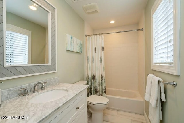 580 Patten Ave # 53, Long Branch, NJ 07740 - bathroom featuring toilet, vanity, plenty of natural light, shower / bath combo with shower curtain, and recessed lighting