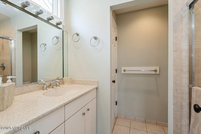 580 Patten Ave # 53, Long Branch, NJ 07740 - full bathroom with vanity, tiled shower, and tile patterned flooring