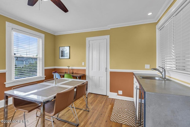 511 4th Ave, Asbury Park, NJ 07712 - kitchen featuring a sink, ornamental molding, light wood-type flooring, ceiling fan, and baseboards