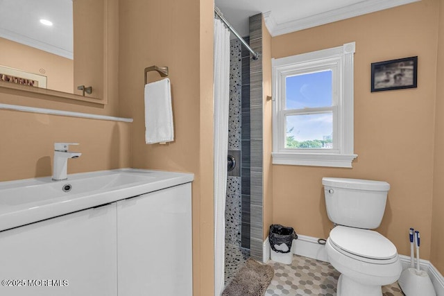 511 4th Ave, Asbury Park, NJ 07712 - full bath featuring toilet, tiled shower, crown molding, vanity, and baseboards