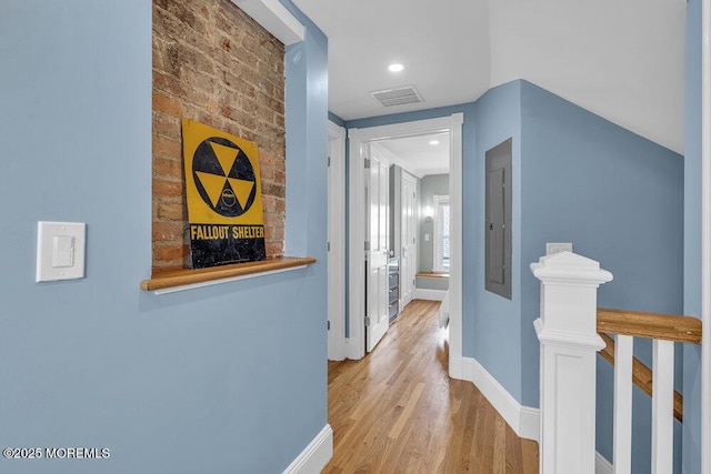 511 4th Ave, Asbury Park, NJ 07712 - hallway with an upstairs landing, wood finished floors, baseboards, and recessed lighting