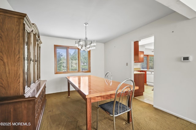 27 Sargent Rd, Freehold, NJ 07728 - dining space with a chandelier, light colored carpet, and baseboards