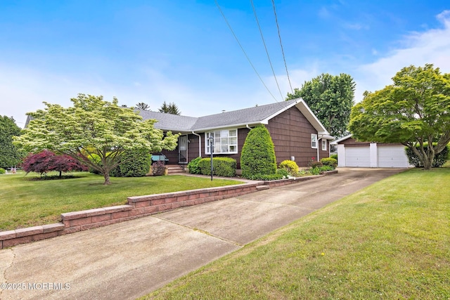 24 Heidl Ave, West Long Branch, NJ 07764 - view of front of house featuring an outdoor structure, a garage, a front yard, and a shingled roof