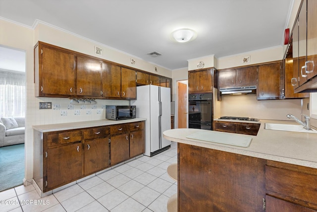 24 Heidl Ave, West Long Branch, NJ 07764 - kitchen with black appliances, a sink, light countertops, ornamental molding, and light tile patterned floors