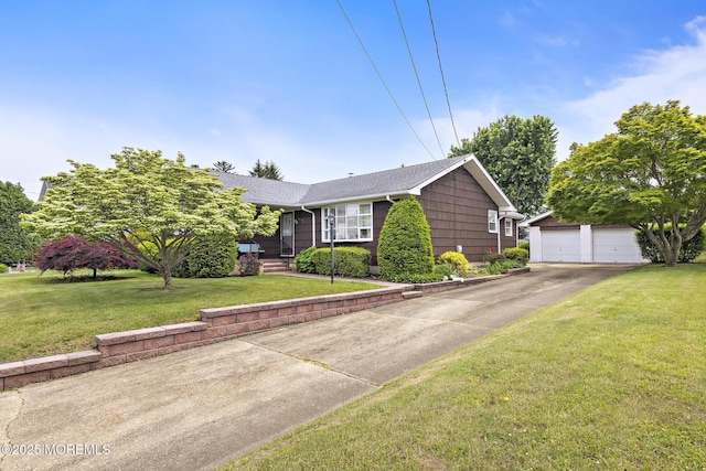 24 Heidl Ave, West Long Branch, NJ 07764 - view of front of property featuring an outbuilding, a detached garage, a front lawn, and a shingled roof