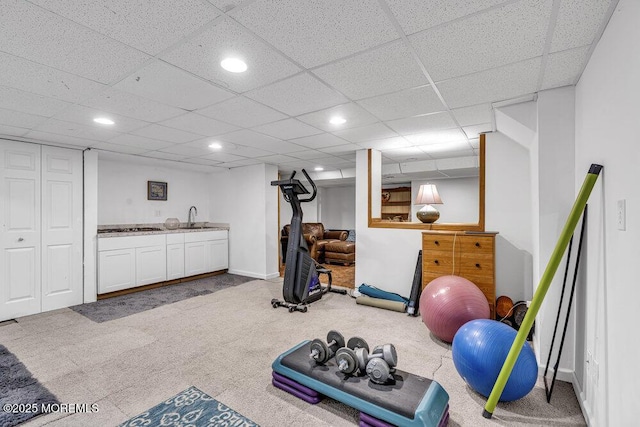 1771 Calico Ln, Toms River, NJ 08753 - exercise area featuring carpet floors, recessed lighting, wet bar, and baseboards