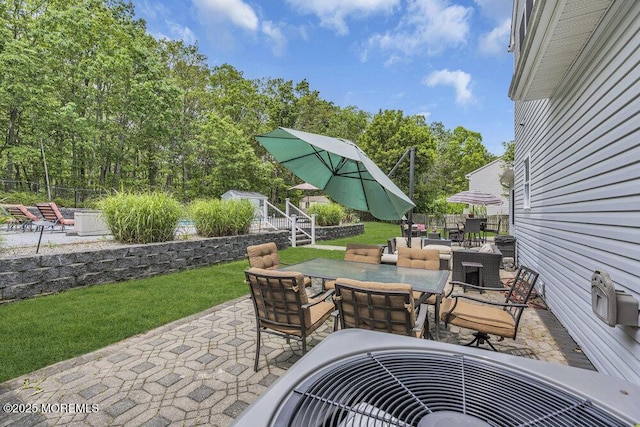 1771 Calico Ln, Toms River, NJ 08753 - view of patio featuring outdoor dining area, central AC unit, and view of scattered trees
