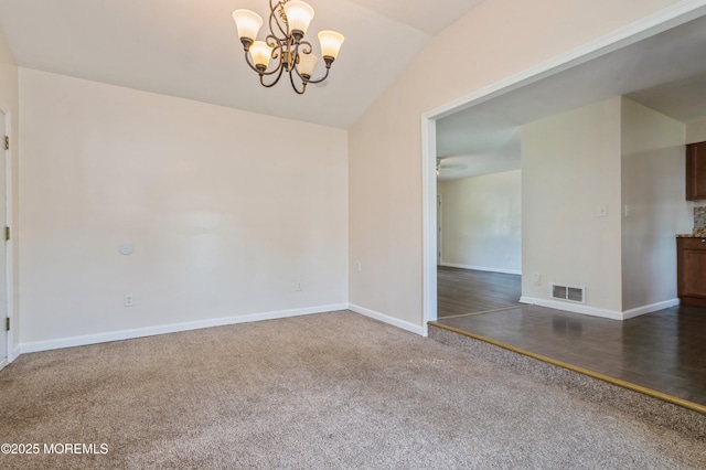 706 Tide Pl, Neptune Township, NJ 07753 - carpeted spare room with vaulted ceiling, a chandelier, and ceiling fan