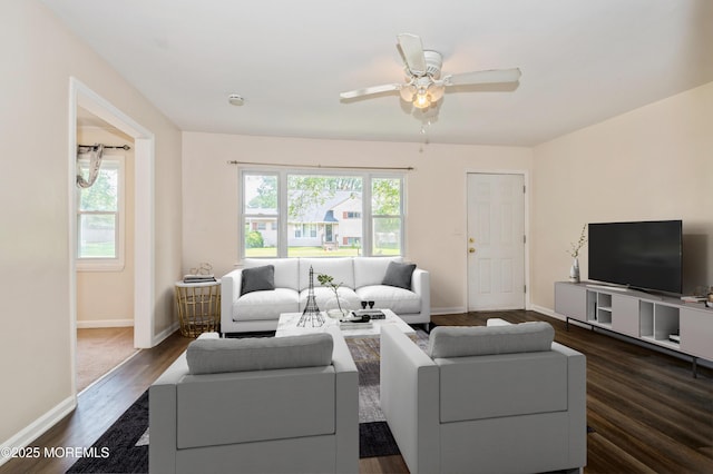 706 Tide Pl, Neptune Township, NJ 07753 - living area featuring healthy amount of natural light, dark wood-style flooring, and a ceiling fan