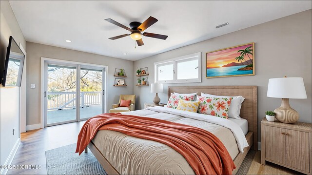 6 Lake Superior Dr, Little Egg Harbor, NJ 08087 - bedroom with access to exterior, light wood finished floors, multiple windows, recessed lighting, and ceiling fan