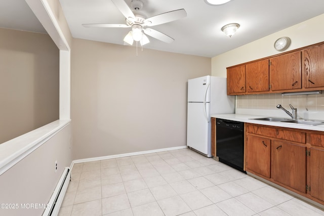 27 Cedar St Unit A, Toms River, NJ 08757 - kitchen featuring dishwasher, a sink, brown cabinets, light countertops, and freestanding refrigerator