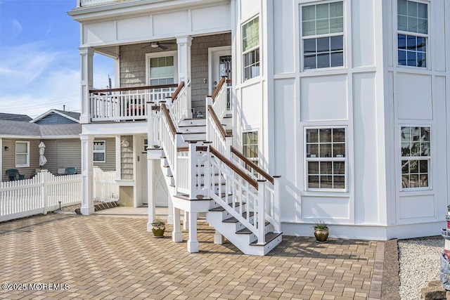 200 San Fernando Dr, Lavallette, NJ 08735 - entrance to property featuring a ceiling fan, a porch, and a patio