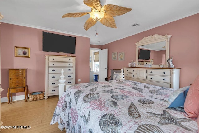 200 San Fernando Dr, Lavallette, NJ 08735 - bedroom featuring light wood-style flooring, crown molding, and a ceiling fan