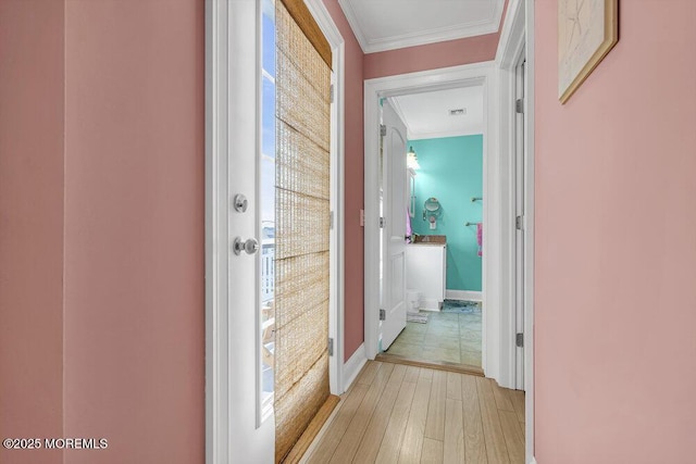 200 San Fernando Dr, Lavallette, NJ 08735 - hall with ornamental molding, light wood-type flooring, and baseboards