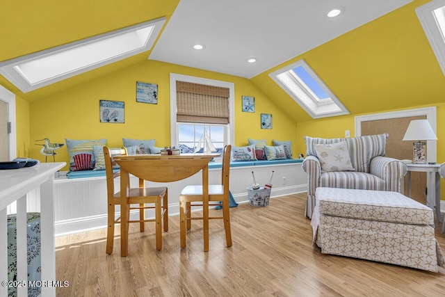 200 San Fernando Dr, Lavallette, NJ 08735 - dining space with a skylight, lofted ceiling, wood finished floors, and recessed lighting